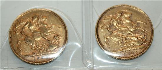 Two gold sovereigns, 1892 and 1904